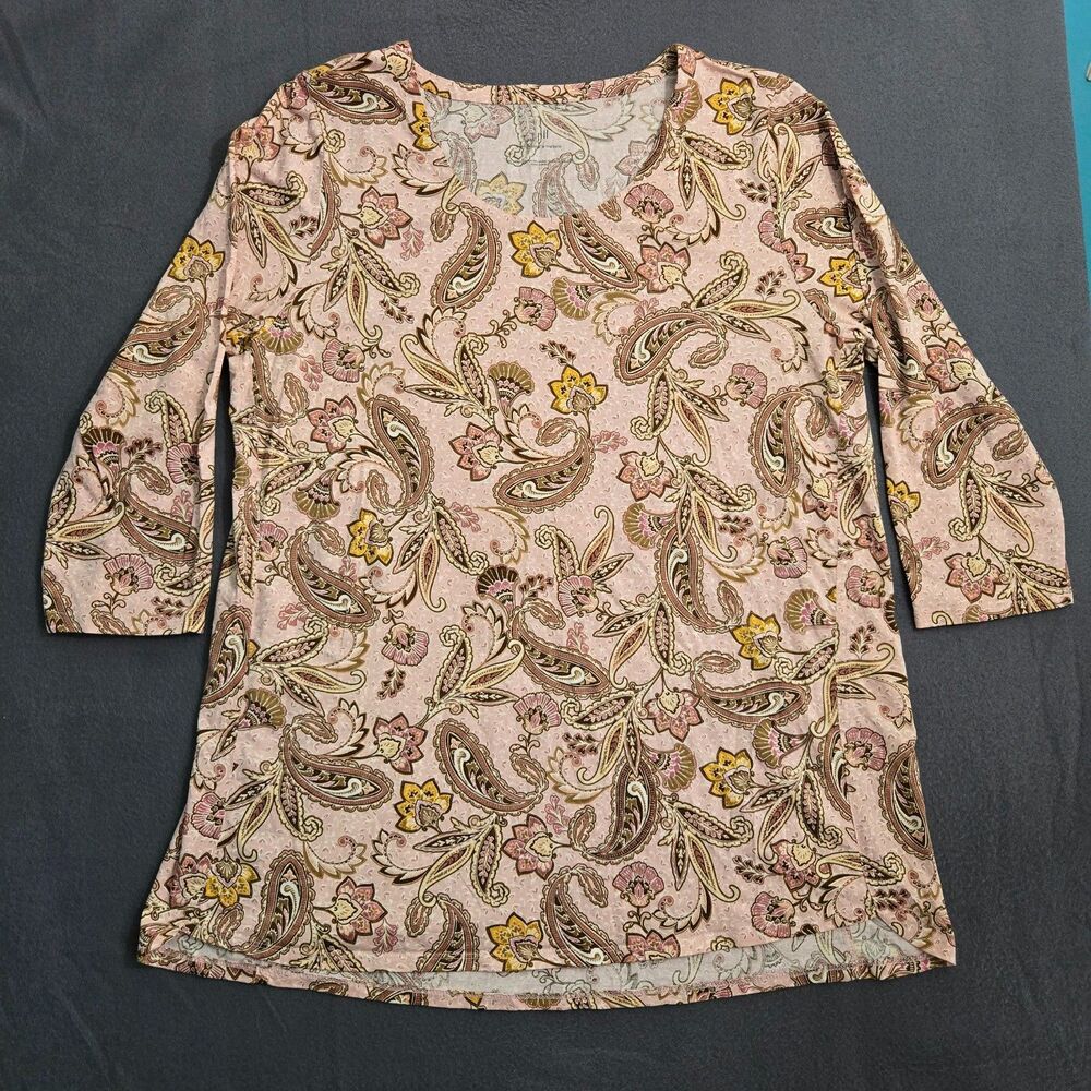 J. Jill Women L Luxe Supima A Line Floral 3/4 Sleeve Tunic Top Paisley Cottage